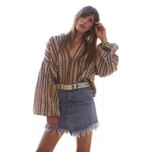 Free People 27 Bailey Denim Mini Skirt High Rise Frayed Hem We The Free NWT